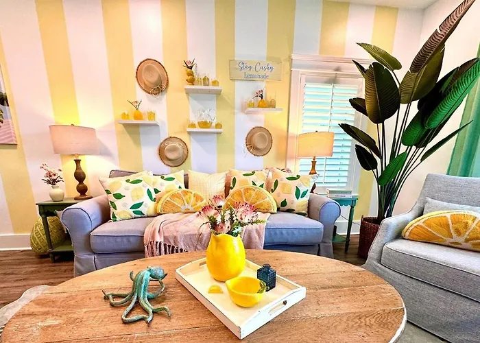 Yellow Family Beach House With Heated Pool & Firepit!